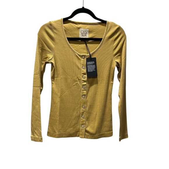 Chaser Tops - Chaser Mustard Yellow Button Up Top Small New NWT Long Sleeve